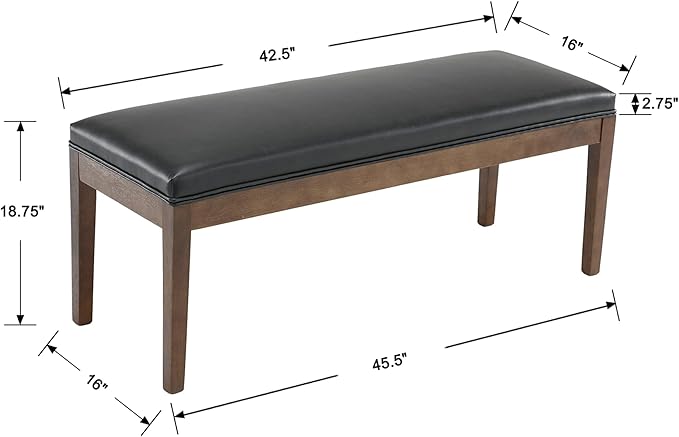 Upholstered Entryway Bench Modern Shoe Benches for Hallway Porch Bedroom Bench for End of Bed Dining Bench for Dining Table Dining Room Kitchen Window with Wood Legs, PU Leather, Black
