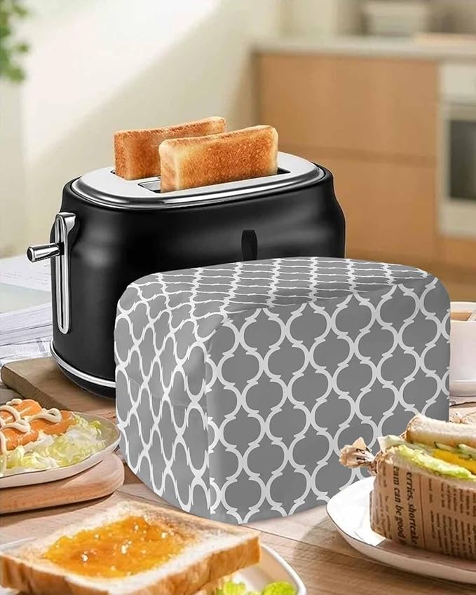 Toaster Cover 4 Slice Moroccan Lattice Toaster Oven Cover with Pockets Grey Geometric Classic Dustproof Bakeware Protector Small Kitchen Appliance Dust Covers and Fingerprint Protection for Women