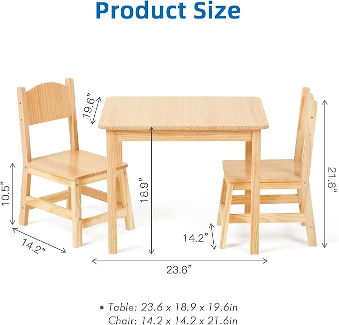 OOOK Solid Wooden Toddler Table and Chair Set, Stable and Sturdy, Easy to Clean Material, Kids Table and Chairs for Livingroom, Daycare, Classroom, Playroom