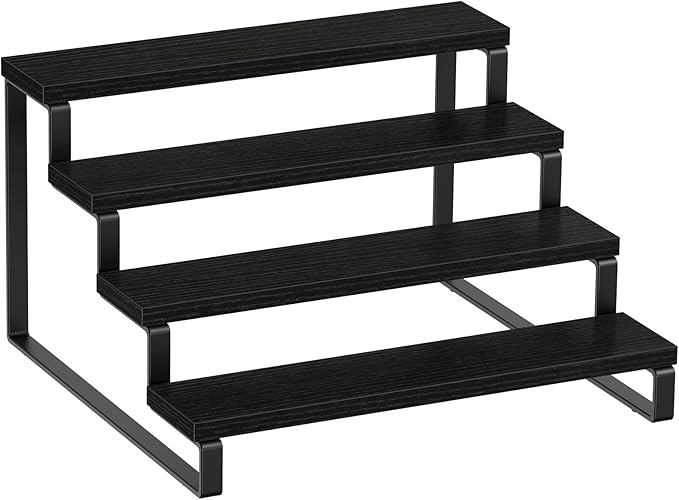 Giikin 4 Tier Display Stand Riser, Wooden Display Stand Perfume Organizer Stand Cupcake Stand Holder, Tiered Display Stand Risers Display Shelf for Home and Shop, Black