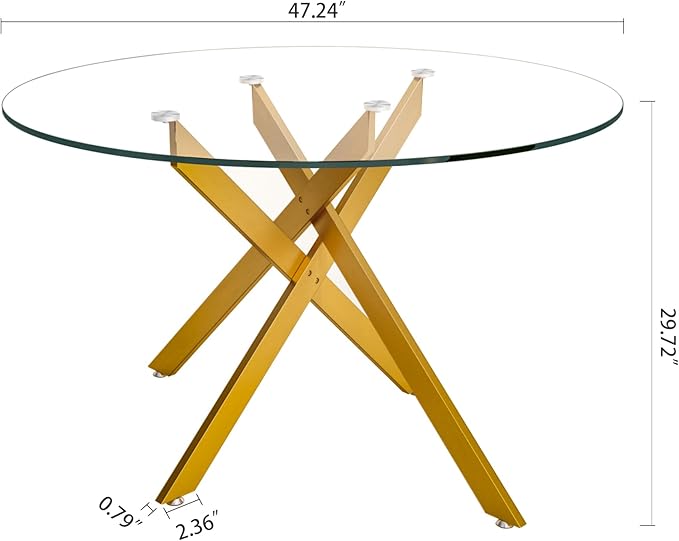 Round Glass Dining Table,Glass Dining Room Table with Tempered Glass Tabletop and Metal Legs, Modern Style Round Kitchen Table for Home, Kitchen, Dining Room