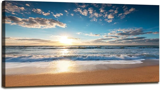 YYYYHPP YP1950 Beach Sunrise Over The Tropical Sea Pictures Print on Canvas Wall Art for Home Decor, Stretched and Framed, Easy to Hang