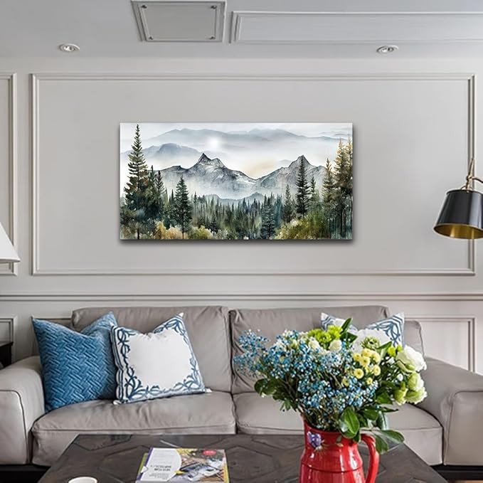 Lapremoly Canvas Wall Art for Living Room, Bedroom, Office - Modern Abstract Mountain Scenery Paintings, Misty Forest Landscape Pictures - Home Decorations Artwork