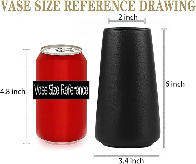 Simple Vase for Flowers Plants, Matte Vases for Modern Table Shelf Home Decor Wedding Boho Decor, 6" H Frosted Elegant Ceramic Vase for Pampas Grass Fluffy Stem Bouquet Lavender Flowers (Black, 1)