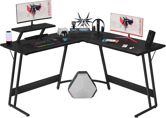 Homall L Shaped Gaming Desk Computer Corner Desk PC Gaming Desk Table with Large Monitor Riser Stand for Home Office Sturdy Writing Workstation (Classical Black, 51 Inch)
