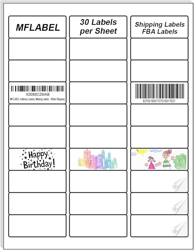 MFLABEL Address Label, 1" x2-5/8 Mailing Sticker, 30-UP White Shipping Labels for Inkjet or Laser Printer, 9000 Sticker Labels (300 Sheets), 30 Label per Sheet