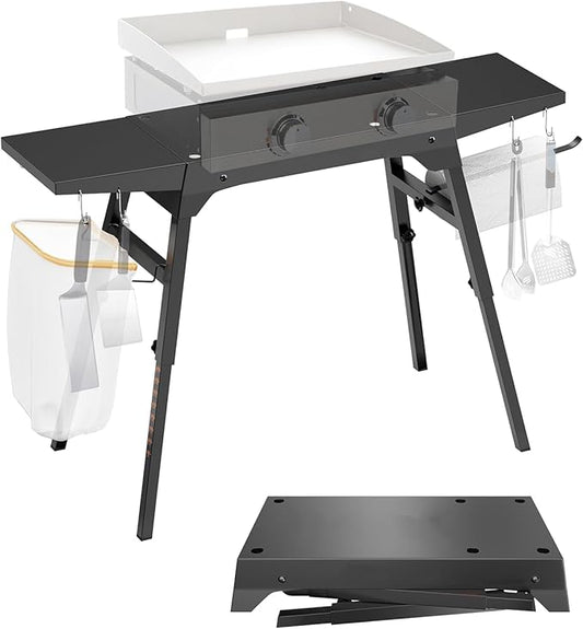 Blackstone Griddle Stand for 17”or 22”, Industrial Grade Metal Blackstone Grill Table Stand, with Tool Rack, Paper Towel Holder Trash Bag Holder, for Outdoor Camping Garden Lawns Collapsible Griddle
