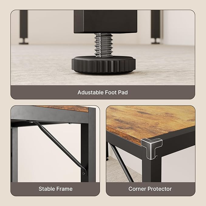 Gizoon 63" Dining Room Table Set for 6, Kitchen Table with 2 Benches and 2 Stools, Dining Table Set with Metal Frame, Space-Saving Kitchen Table Set for Apartment, Retro