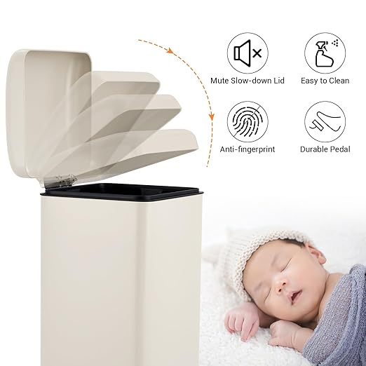 30 Liter/8 Gallon Kitchen Trash Can, Fingerprint-Proof Stainless Steel Garbage Can with Soft Close Lid, Foot Pedal, Removable Inner Bucket for Home, Office, Bedroom, Bathroom, Beige