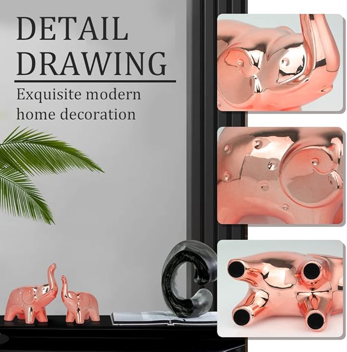 A Pair Elephant Statue Home Decor,Modern Style Figurines,Sculpture for Office Desktop Bookshelf Living Room (Ceramics Rose Gold)