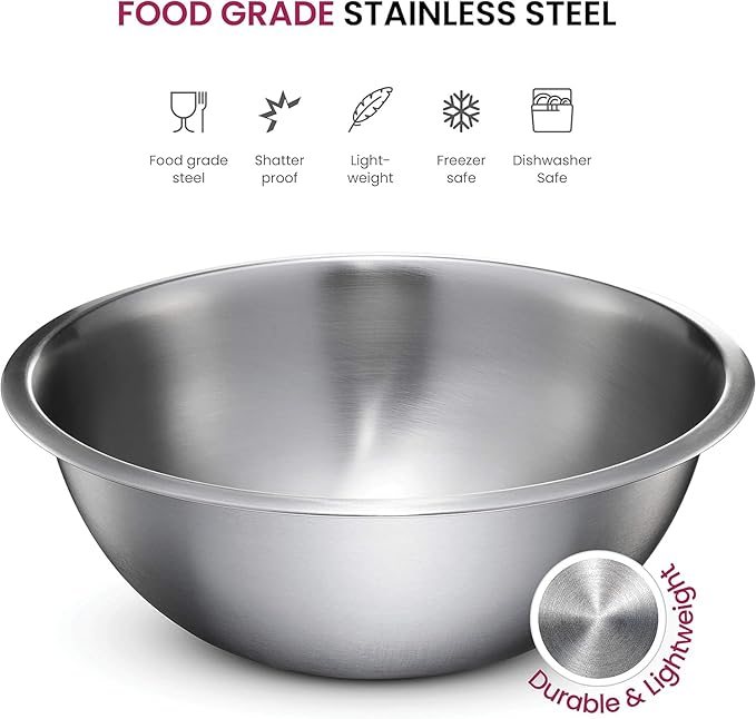 Stainless Steel Mixing Bowl Set, Nesting Bowls for Kitchen Baking, Cooking, Prepping, Kitchen Food Storage Organizers, No Lids (6 Pack)
