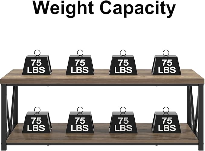FOLUBAN Modern Coffee Table, Living Room Center Table with Storage, Wood and Metal Cocktail Table, Rustic Oak, 47 Inch
