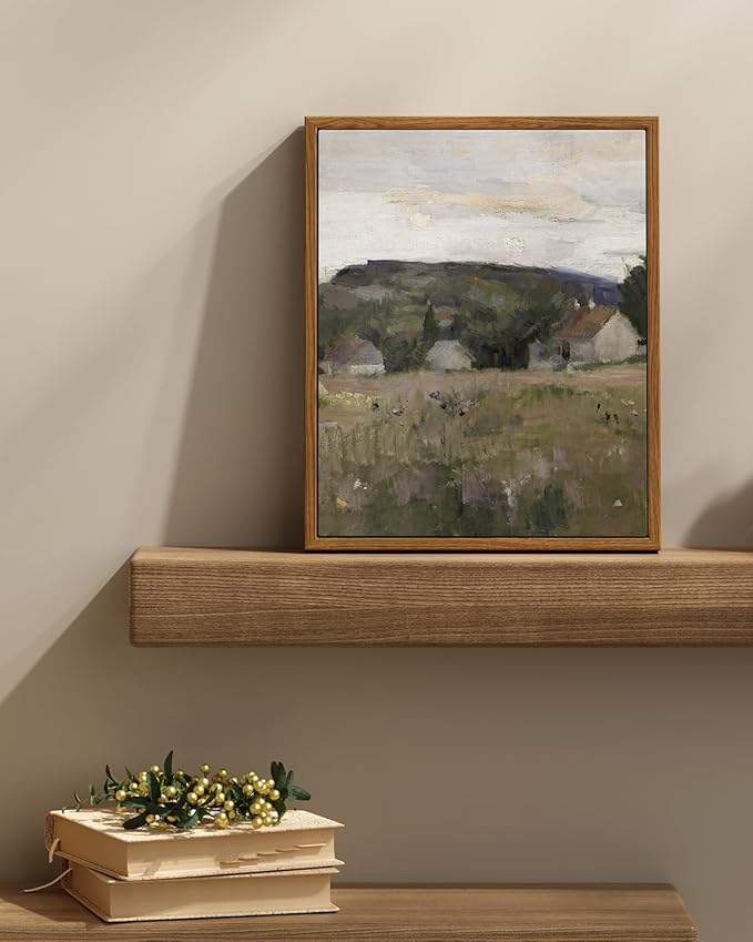 InSimSea Framed Wall Art for Living Room Vintage Landscape Wall Prints Framed Canvas Art Wall Decor Abstract Serene Countryside Scene Wall Prints Mid Century Modern Decor for Bedroom Office 11x14in