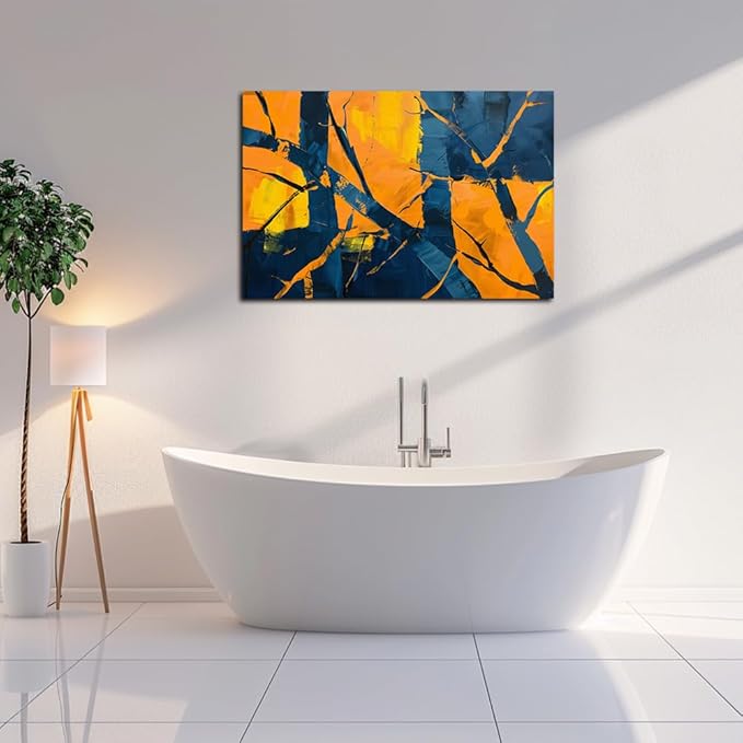 Orange Abstract Wall Art Nave Blue Modern Abstract Wall Decor for Living Room Large Abstract Artwork Prints on Canvas Color Block Painting for Bedroom Home Office Decorations(36"x24")