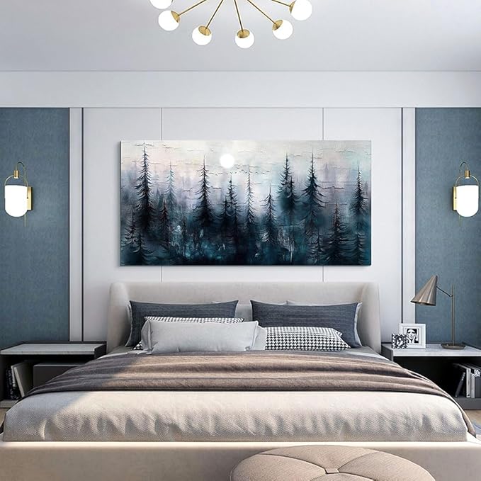 Canvas Wall Art for Living Room Large Wall Decor for Office Bedroom Decoration Foggy Forest Landscape Picture Black and White Painting Artwork Wall Mural Aesthetic Home Decor 30"X60"