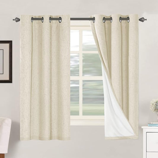H.VERSAILTEX 100% Blackout Curtains for Bedroom Thermal Insulated Linen Textured Curtains Heat and Full Light Blocking Drapes Living Room Curtains 2 Panel Sets, Bleached Sand, 42x63 Inch
