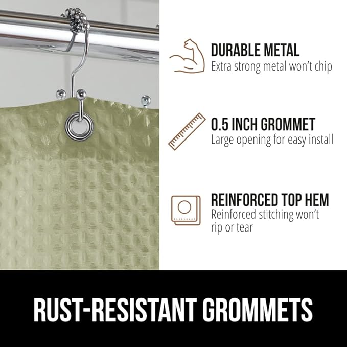 GORILLA GRIP Waffle Shower Curtain, Thick Weighted Fabric, Wrinkle and Rust Resistant, Classic Hotel Quality Design, Heavy Duty Long Curtains for Bathroom Showers, Bath Tubs, Machine Wash, 72x72, Sage