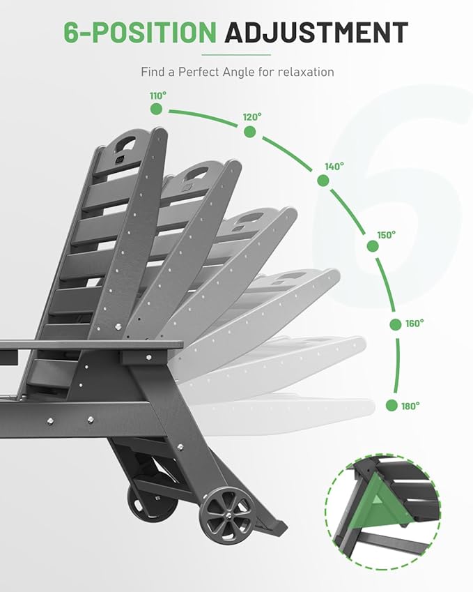 Modern Grey Polypropylene Lounge Chair Outdoor, 6-Position Adjustable Chaise Lounge with Wheels, Cup Holder, for Pool, Patio, Backyard