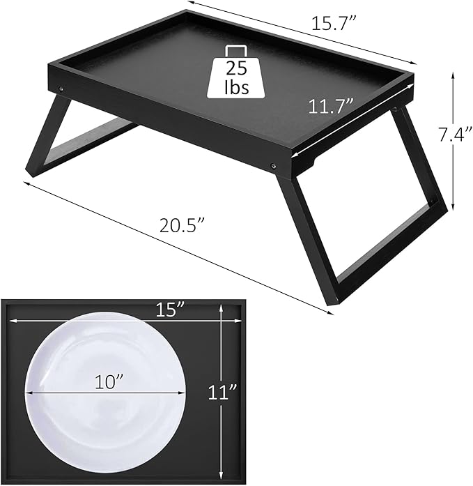 Bamboo Bed Tray Table with Foldable Legs, Breakfast Tray, Laptop Desk for Bed or Sofa,Food,Dinner,Serving,TV Table Kitchen, Eating,Working, Reading(Black)