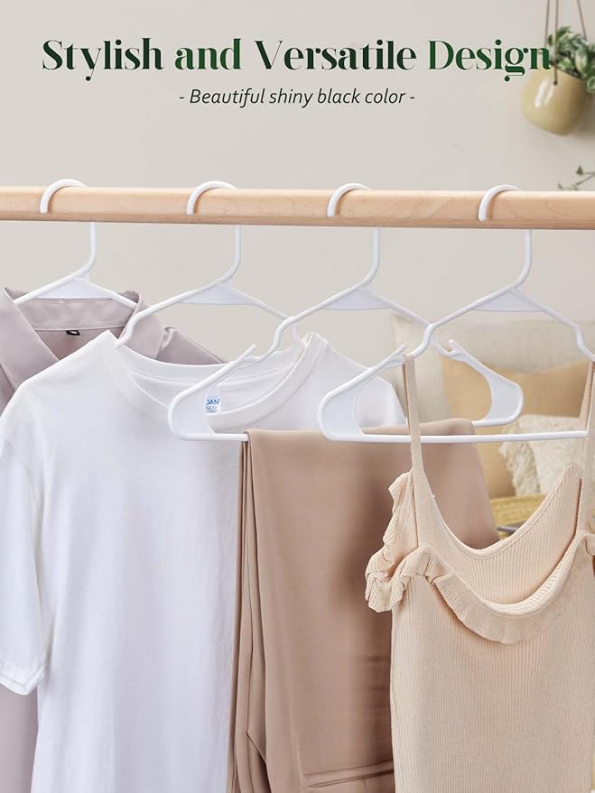 Cozymood Plastic Notched Hangers 50 Pack, Space Saving Tubular Clothes Hangers White, Slim Non-Slip Heavy Duty Plastic Hanger for Everyday Use, Standard Closet Hanger for Shirts, Coats, Dress, Skirts