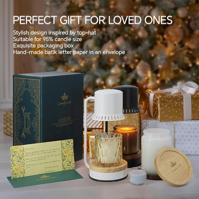 Candle Warmer Lamp with Timer 50W Dimmable Warming Light for Jar Candles Adjustable with Coasters Modern Metal Black Wax Melt Lamp Housewarming Gift Ideas Zen SPA Yoga Gift for Women Mother Birthday