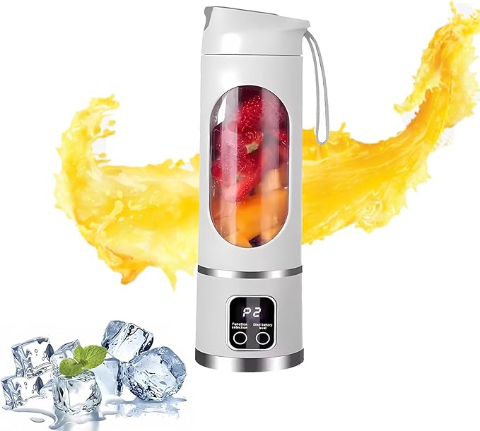 Cordless Blender - Dual 1500mah Battery & 12 Blades | 3-Speed 450ml Portable Blender| For Smoothies, Juicing, Ice Crushing, Travel, Gym