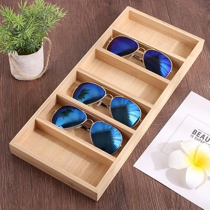 TANG SONG 1 Pack Bamboo Sunglasses Display Tray Eyewear Storage Case for Home or Office