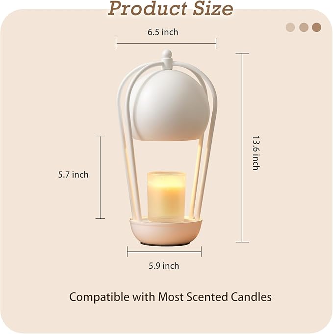 SpaceTime Candle Warmer Lamp With Timer - Farmhouse Electric Wax Warmer for Jar Candles, Dimmable Light, Home Decor, Gifts for Mom (White)