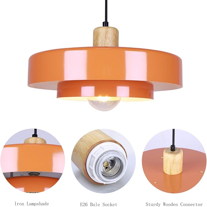 Pendant Light Vintage Light Fixtures, Metal Pendant Lights Kitchen Island, Modern Chandelier Pendant Shade Orange Light Fixture for Bedroom Hotel Dining Room Living Room Kitchen