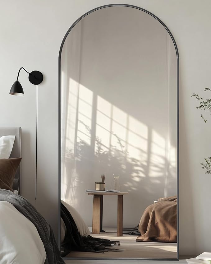 Full Length Mirror with Stand, 71"x28" Arched Full Body Mirrors, Large Stand Up Mirror, Aluminum Frame Floor Standing Mirrors, Freestanding Hanging Leaning Mounted for Bedroom Living Room Black
