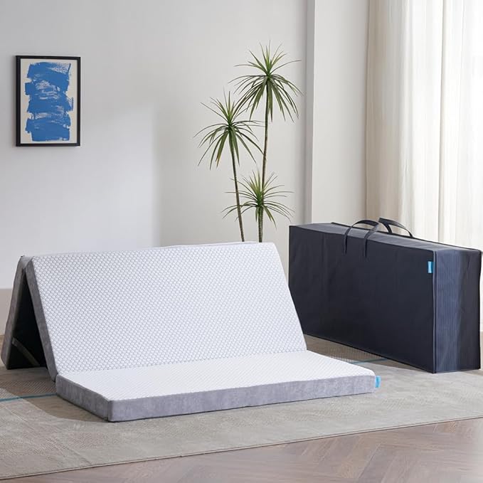 Odorless Foldable Mattress Queen 80" x 60" x 4", 4 Inch Folding Foam Mattress with Storage Bag, Trifold Memory Foam Mattress for RV, Guest Bed