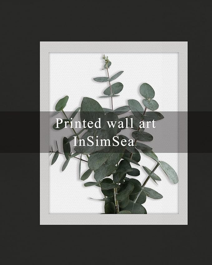 InSimSea Framed Wall Art for Living Room and Bathroom - Botanical Canvas Prints, Modern Plant Pictures, Farmhouse Eucalyptus Decor for Bath and Laundry Room - Rustic Painting Artwork 8x10in