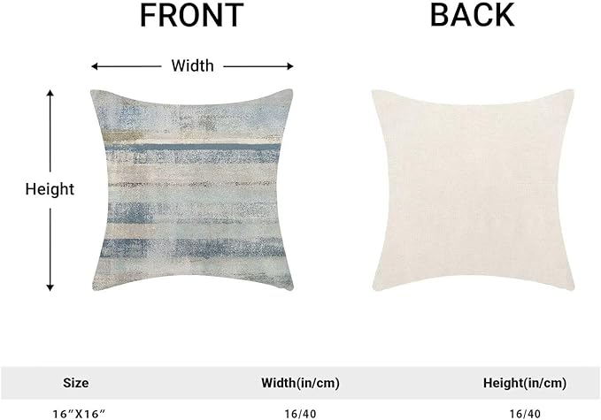 Boho Blue Grey Stripe Throw Pillow Covers 16x16 Inch Set of 2, Rustic Abstract Decorative Throw Pillow Covers Retro Stripe Linen Outdoor Cushion Cover for Sofa Couch Farmhouse Room Bed Decor