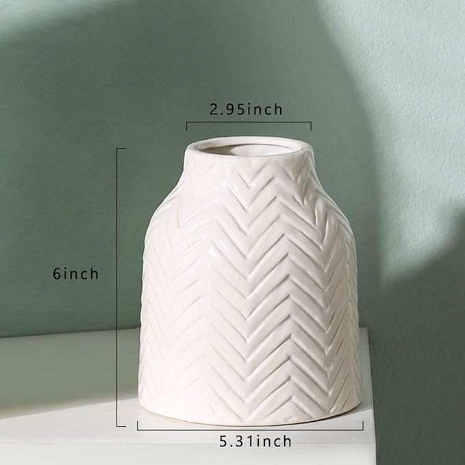 hjn White Vase for Flowers Ceramic Vase for Decor, Modern Decorative Vase, Vases for Your Kitchen/Office/Living Room/Bookshelf/Mantel - White Texture(Small)