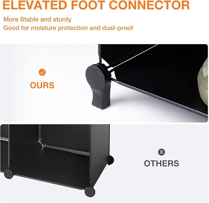 Neprock 16 Cubby Storage Organizer, Closet Clothes Storage Organizer, Cube Shelves Closet Organizers and Storage Shelves for Clothing Storage with Hammer, Bookshelf for Kids（Black）