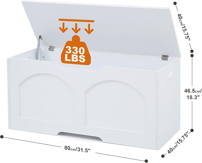 Storage Chest, 31.5" Wooden Storage Trunk Bench, Entryway Bench, Storage Box, Toy Chest with Lift Top, U-Shaped Opening, Easy Assembly, 31.5" x 15.7" x 18.3" Toy Box Chest Organizer Bench, Ivory White
