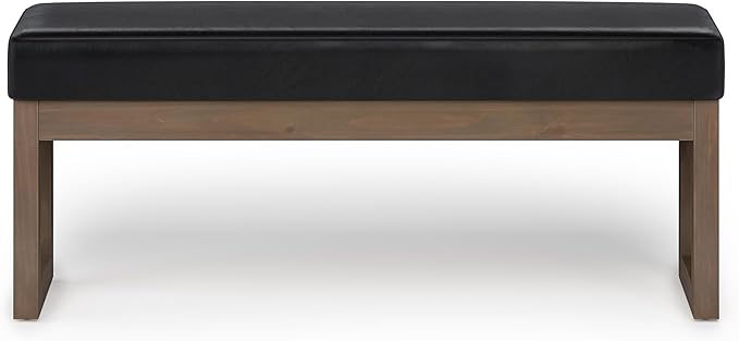 SIMPLIHOME Milltown 45 inch Wide Contemporary Rectangle Large Ottoman Bench in Midnight Black Vegan Faux Leather, Assembled, For the Living Room and Bedroom