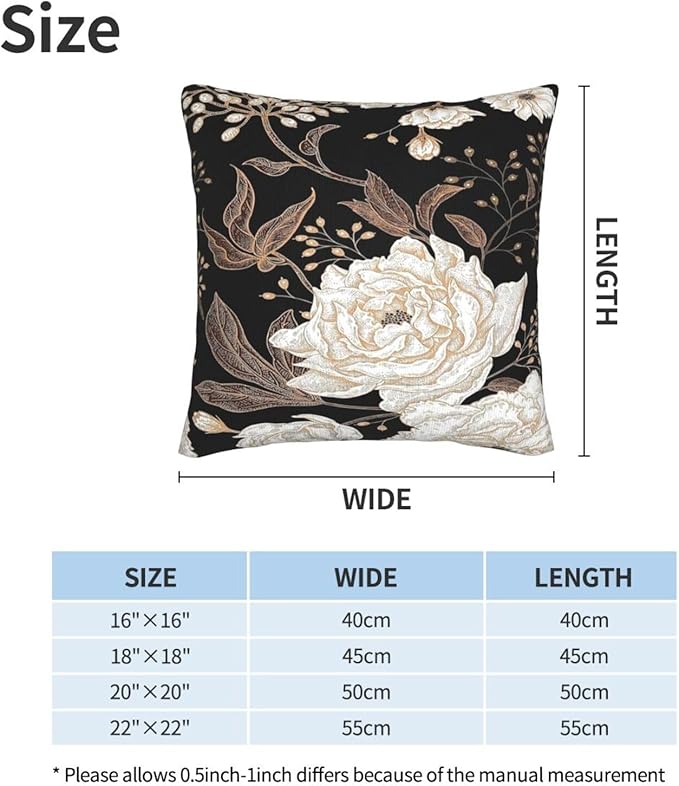 Vintage Peony Roses Floral Plant Throw Pillow Covers Set of 2 Chinoiserie White Flower Leaves Pillowcases Cushion Case Square for Soft Home Decor Bed Couch Car Living Room 18x18 Inch