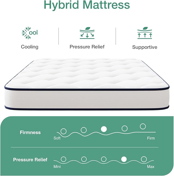 Novilla 6 Inch Twin Mattress,Bonnell Spring Hybrid Mattresses for Spine Support & Cooling Comfort - Twin Bed Mattress,Adaptive Foam Layer with Medium Firm- CertiPUR-US Certified for Youth/Guest Rooms