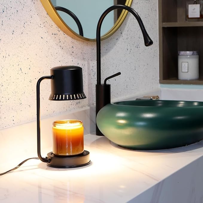 Candle Warmer Lamp with Timer 50W Dimmable Warming Light for Jar Candles Adjustable with Coasters Modern Metal Black Wax Melt Lamp Housewarming Gift Ideas Zen SPA Yoga Gift for Women Mother Birthday