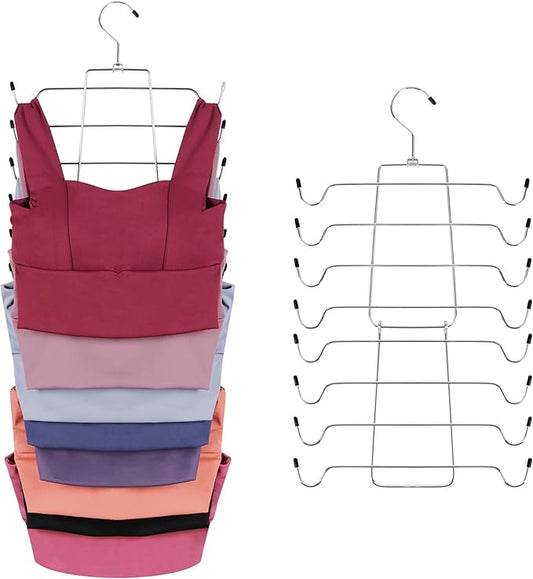 ZEDODIER 3 Pack Tank Top Hanger, Space Saving Bra Hangers, Non-Slip Hanging Sport Bras Holder, Closet Organizers and Storage for Camisoles Tank Tops Bras Ties Swimsuits Strappy Dress, Silver