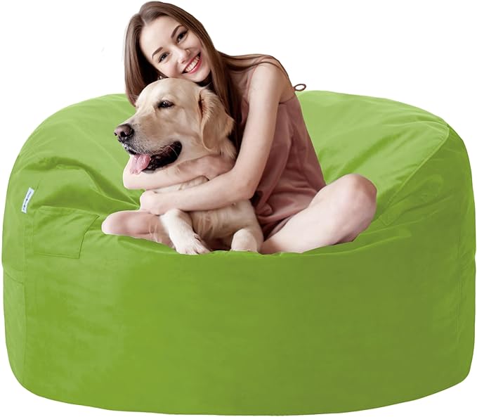 3FT Bean Bag Chair with Ultra Soft Velvet Cover Bean Bag Sofa with Memory Foam Bean Bag Chairs with Large Size Lazy Sofa for Dorm Office Living Room Bedroom Grass Green 3'