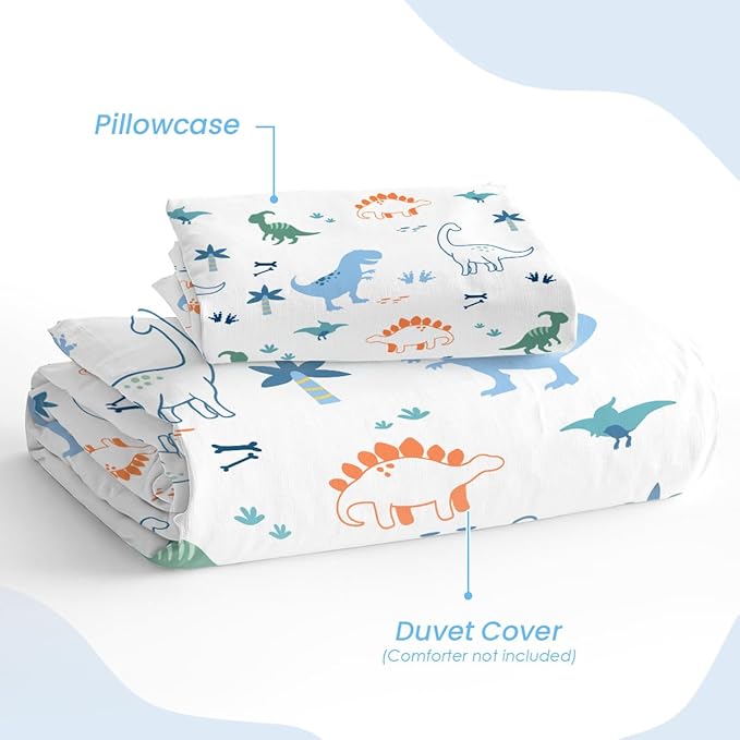 SANDJEST Dinosaur Duvet Cover Sets Twin Size for Kids Boys, Include 1 Polyester Comforter Cover 68x86 Inches and 1 Pillowcase 20x26 Inches, Comforter Not Included, Gift for Christmas Birthday