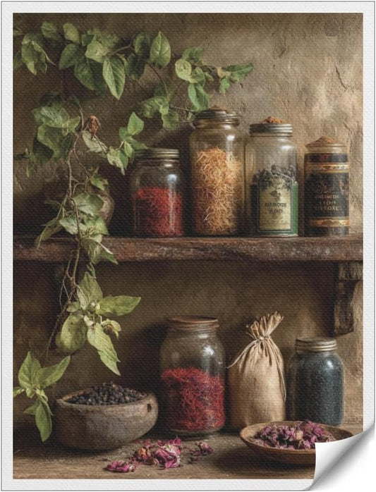 RPSIRVFO Herbs Wall Art Oil Painting Unframed Herbs and spices display Perfect for Home Decor Ideal for Dining Room or Hallway Decoration