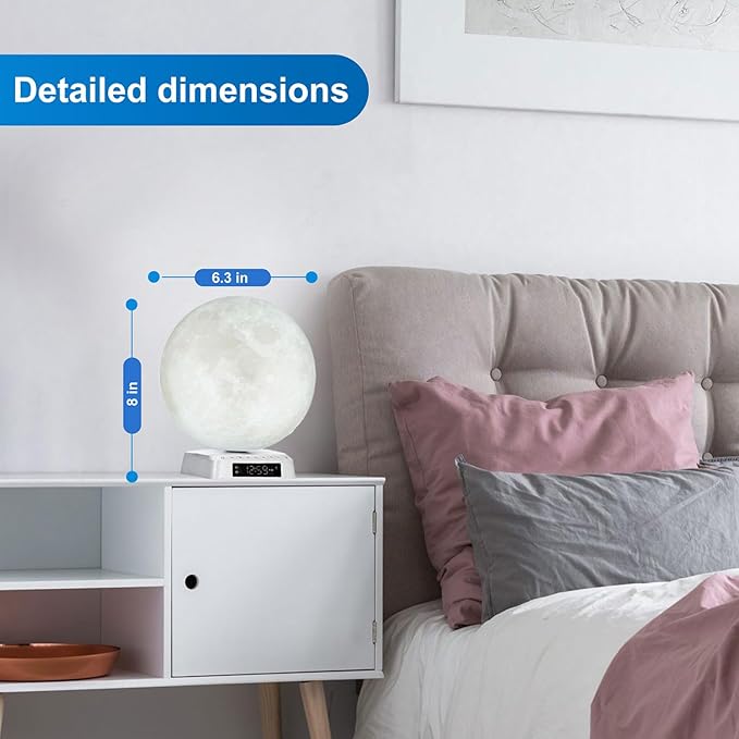 Moon Clock Light Alarm Clock Wake up Lamp Cute Aesthetic Alarm Clock Nightstand lamp UV-Free LED Sunrise lamp for bedrooms Built-in White Noise APP Control Bioclock Adjustment