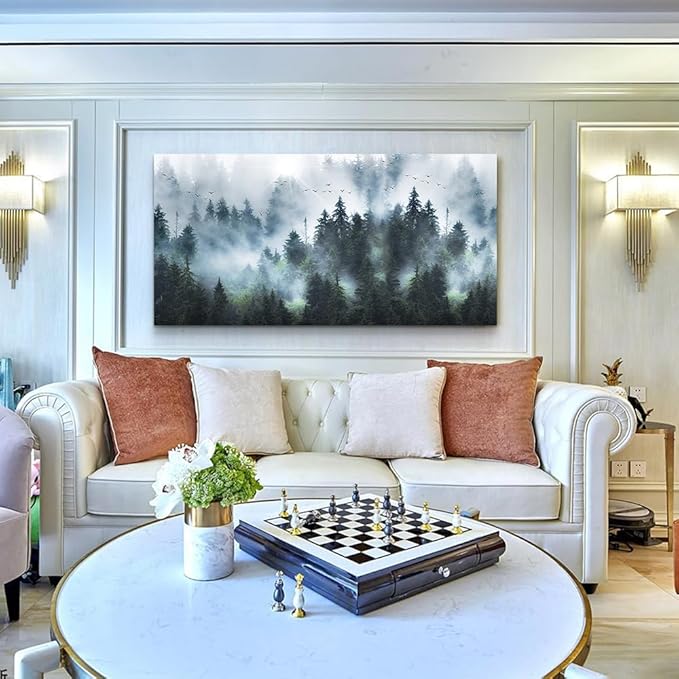 Lapremoly Large Size Canvas Wall Art For Living Room Farmhouse Wall Decorations For Bedroom Fashion Wall Poster Fog forest Scenery Pictures Artwork Office Decor Painting Modern Home Decor 30"X60"