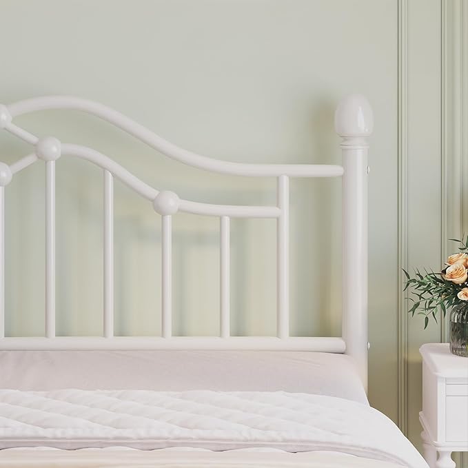 Twin Metal Platform Bed Frame, Bed Frame with Victorian Headboard and Footboard, Strong Metal Slats Support, Mattress Foundation No Box Spring Needed, Easy Assembly, Noise Free, White