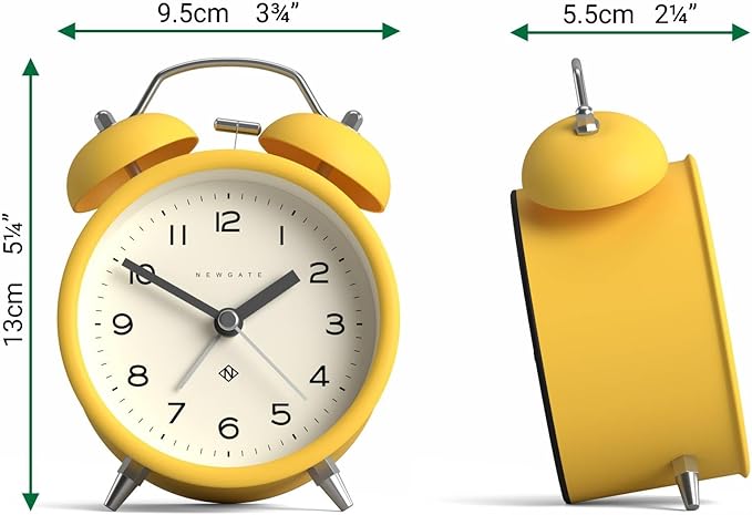 NEWGATE® Charlie Bell Echo Alarm Clock | Modern take on Classic Twin Bell Clock | Yellow | Easy to Read Numbers | Ideal for Bedside, Desk or Shelf | Modern Retro Bedroom & Office Accessory