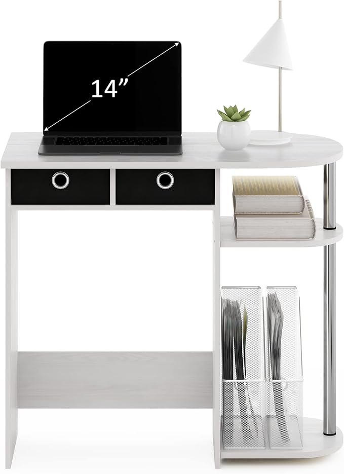Furinno Go Green Home Laptop Notebook Computer Desk/Table with 2 Drawer Bins, White Oak/Chrome