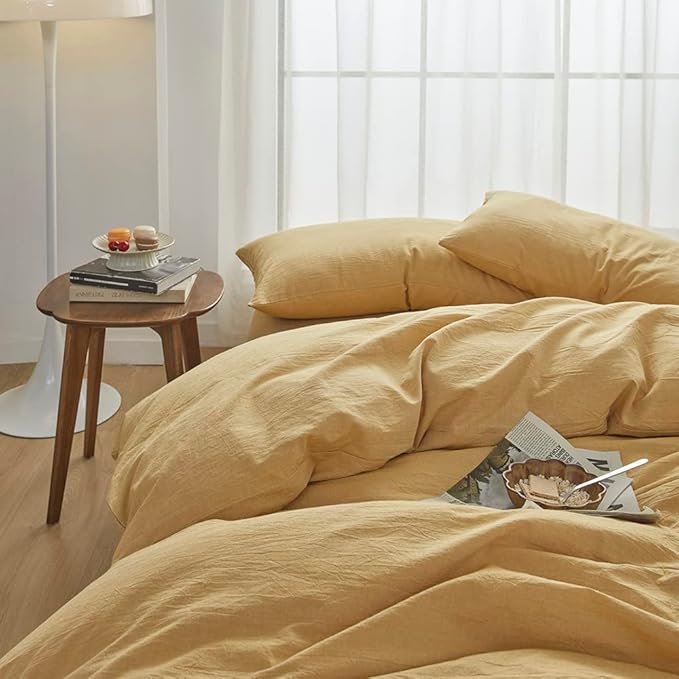 FACE TWO FACE Bedding Duvet Cover Set100% Washed Cotton Duvet Cover Linen Like Textured Breathable Durable Soft Comfy (Twin, Ginger)